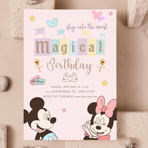 Mickey And Minnie Birthday Invitation, Printable Disneyland Birthday Theme Party, Mickey Invitation, Minnie Invitation, Digital Download