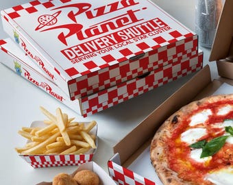 Etiquetas para cajas de pizza de Toy Story Pizza Planet, pegatinas para recuerdos de fiesta (descarga digital)