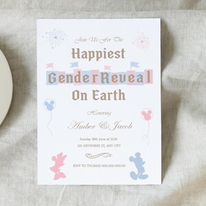 Gender Reveal Invitation, Editable Gender Reveal Invite, Mickey and Minnie Gender Reveal Theme Party, Digital,