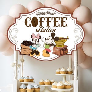Mickey Minnie Coffee Station Sign | Disney Party Table Decor | Minnie Mouse Birthday Prop | Mickey Coffee Bar Table Sign | Digital