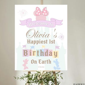 Minnie Happiest Birthday Welcome Sign, 1st Birthday Or Any Age Party Decor, Mouse Theme Birthday Party, Princess Birthday, DIGITAL Download
