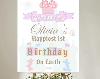 Minnie Mouse 1st Birthday Welcome Sign, Princess Party Decor (Digital Download)