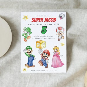 Super Mario Kart verjaardagsuitnodiging, bewerkbare aquarel Mario uitnodiging, verjaardag uitnodigen, afdrukbare digitale, uitnodiging verjaardag sjabloon