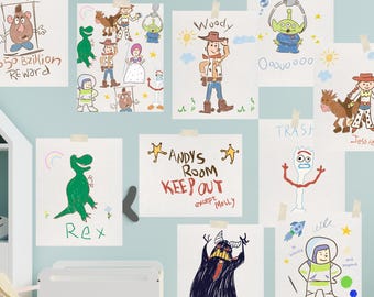 Toy Story Andy's Room Poster, Woody Buzz Rex Digital Print (Digital Download)