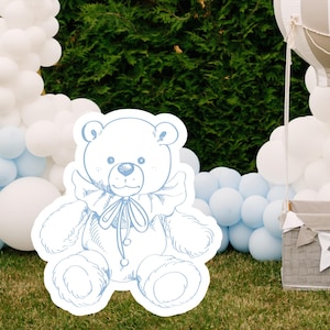 Toile De Jouy Babyparty Bär Ausschnitt große Dekor, blaue Toile-Baby-Dusche-Party Dekor, Junge-Baby-Dusche, Toile Print, Instant Download DIGITAL