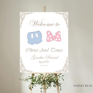 Gender Reveal Welcome Sign, Editable Gender Reveal Sign Template, Mickey Minnie Theme Party,  Digital