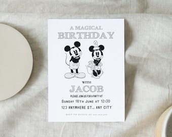 Mickey and Minnie Birthday Invitation, Retro Disney (Digital Download)
