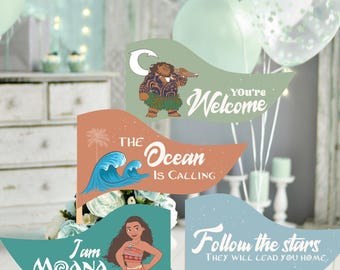 Baner urodzinowy „Moana”, dekoracja imprezy tropikalnej (do pobrania w wersji cyfrowej)