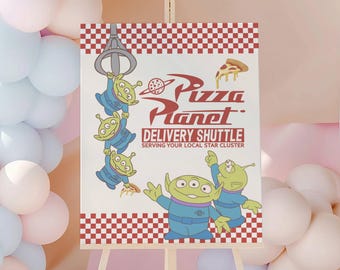 Letrero de Toy Story Pizza Planet, Decoración para fiestas de cumpleaños (Descarga digital)
