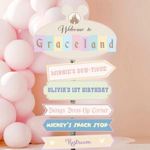 Editable Minnie Mickey Theme Party Directional Signs, Printable Disneyland Birthday Or Baby Shower Theme Party, Digital Download