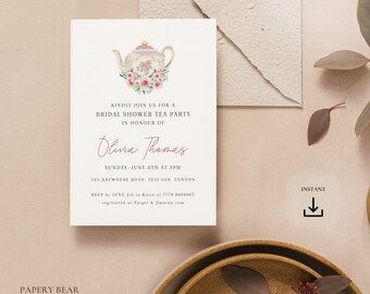 Bridal Shower Tea Party Invitation Template, Printable Bridal Tea Shower Invite, Bridal Brunch ...
