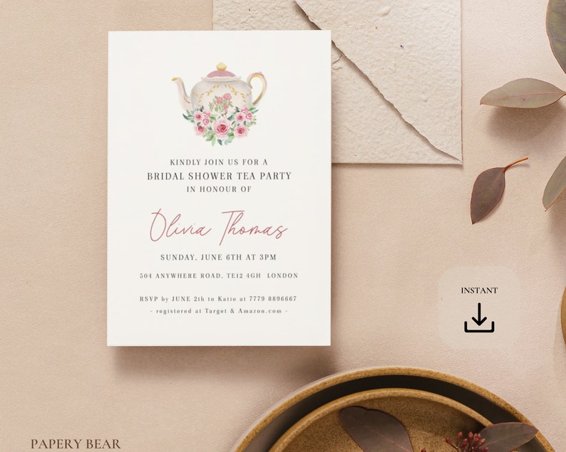 Bridal Shower Tea Party Invitation Template EditablePrintable Bridal Tea Shower Invite Bridal Brunch Invite Digital Instant