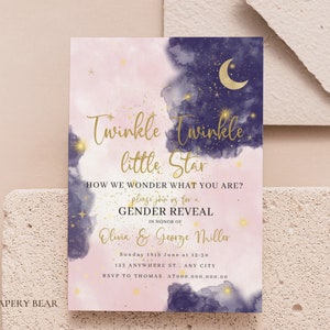 Editable Gender Reveal Invitation Twinkle Twinkle Little Star, Gender Reveal Invite Template, Moon Boy Or Girl Invitation, Digital Download