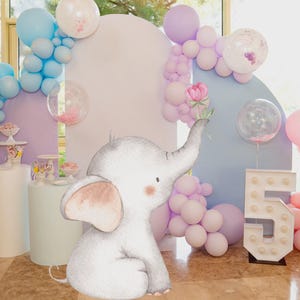 Elefante carino e cucciolo di elefante con animali della giungla, decorazione con ritaglio di elefante, decorazione per feste a tema elefante, baby shower, supporto in piedi, digitale
