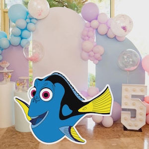 Leuke vis Dory-uitsparing, achtergrond groot decor, Nemo-themafeestdecoratie, babyshower of verjaardagsfeestje stand-up prop, digitale download