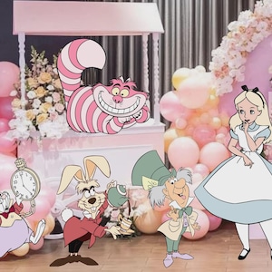 Paquete recortable de Alicia en el país de las maravillas, decoración grande de Alicia en colores pastel, fiesta de cumpleaños con tema de Alicia, descarga digital de utilería de pie