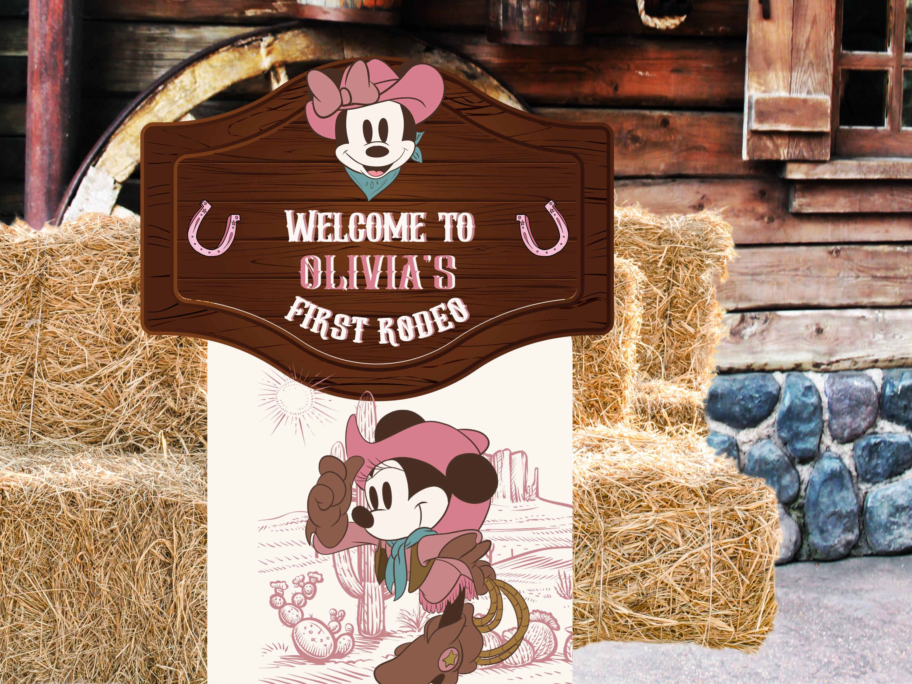 Minnie Cowgirl First Rodeo Welcome Sign, Western Birthday Poster ...