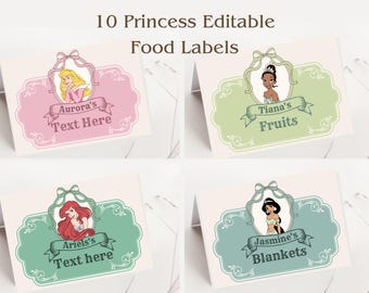 Editable Princess Food Labels, Birthday Party (Digital Download)