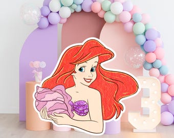 Recortes de acuarela de Ariel, decoración de cumpleaños de sirena con purpurina (descarga digital)