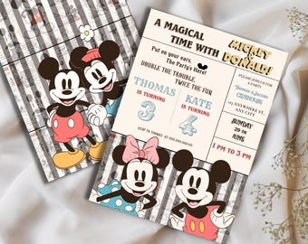 Invito di compleanno per fratelli e sorelle di Topolino e Minnie, doppio compleanno (download digitale)