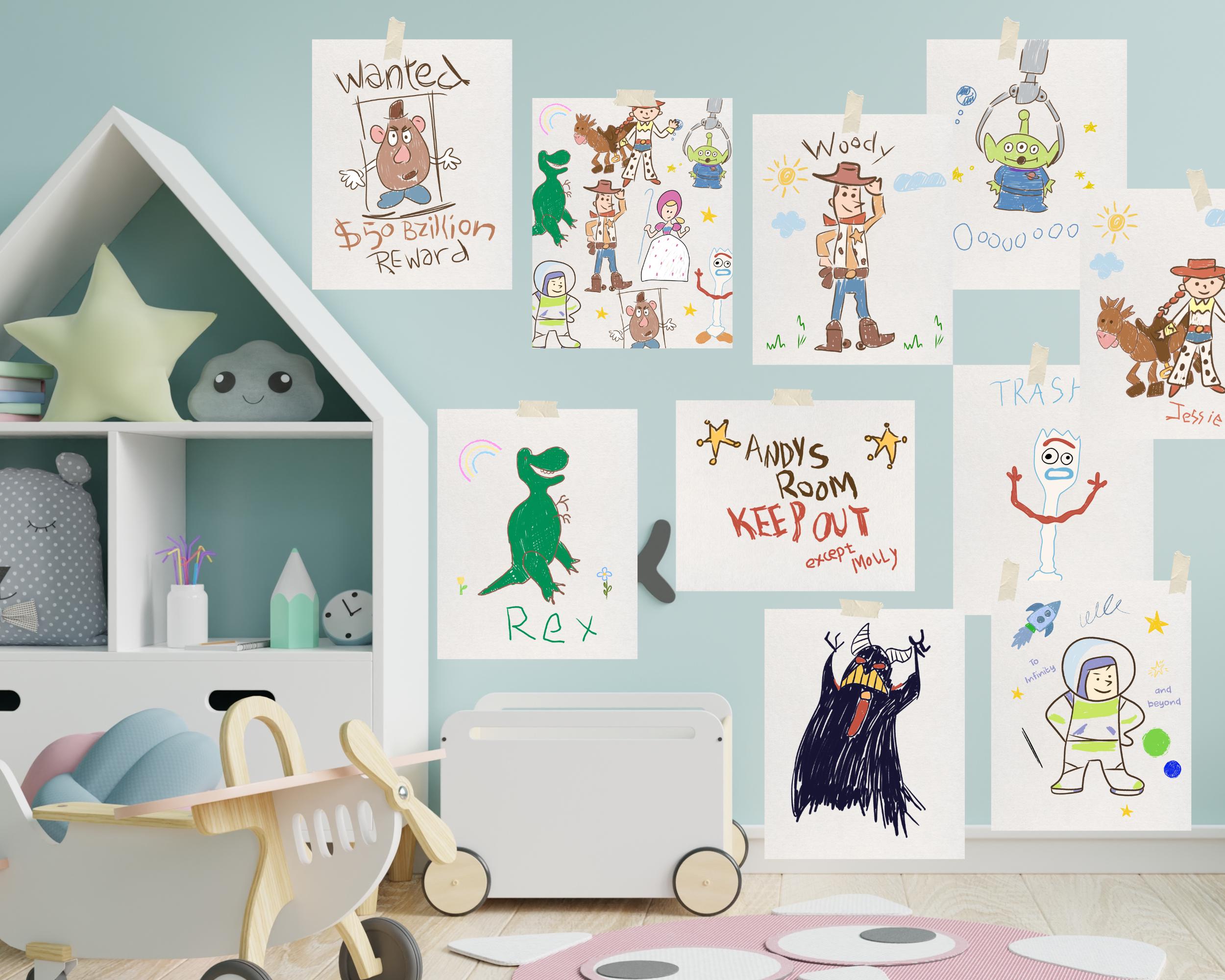 Toy Story Andy's Room Poster, Woody Buzz Rex Digital Print (digital