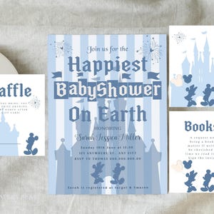 Mickey And Minnie Baby Shower Invitation, Printable Disneyland Baby Shower Party, Baby Boy Disney  Invitation, Digital Download