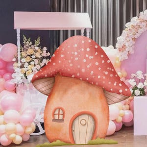 Fairy Mushroom house CutOut, Cute Fairy Party Decoration Theme, Baby Shower or Birthday Party Stand Up Prop, Digital Download