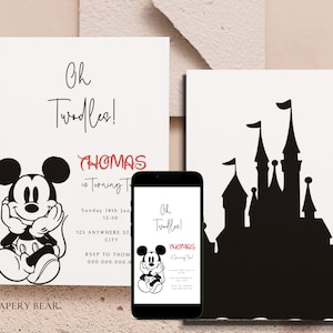 Mickey Birthday Invitation, Printable Minimal Mouse Birthday Invitation, 2nd Birthday Invitation, Minimal, Instant Download, Digital