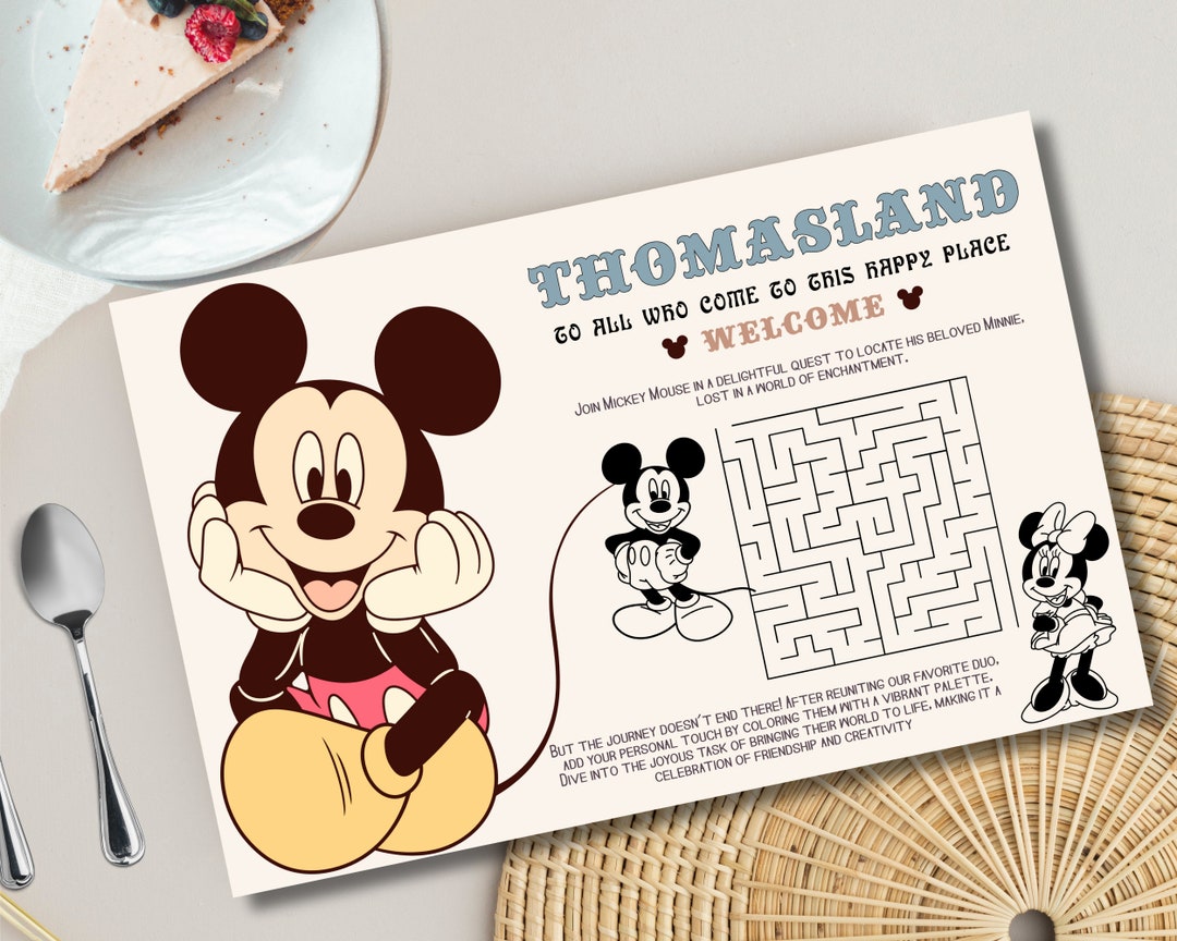 Editable Disneyland Party Placemat, Mickey Place Mat, Mickey Theme ...