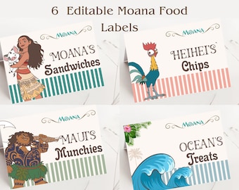 Moana verjaardagsetiketten, tropisch feestdecor (bewerkbaar, afdrukbaar)