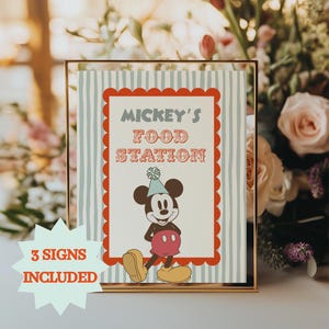 Mickey Mouse Table Signs | Vintage Red Green Stripe Party Food Drink Sweet Labels | Printable Birthday Decorations | Digital Download