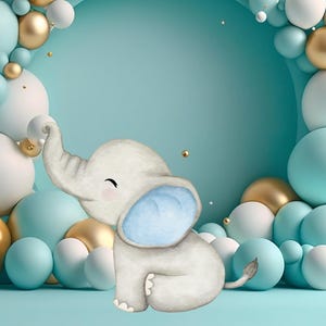 Elefant babyshower-utklippsfigur, djungeldjurstema (digitalt)