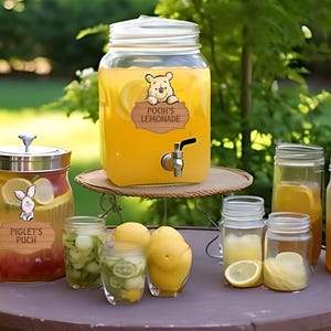 Modèles modifiables d'étiquettes de boisson Winnie pour baby shower ou fête d'anniversaire, fête ourson ours, fêtes de décoration ourson classique, téléchargement numérique