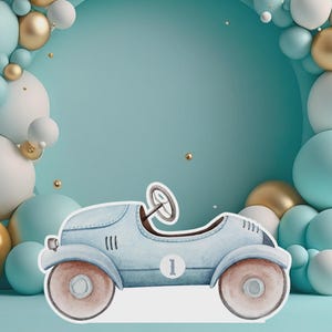Recorte de carro antigo, decoração grande de carro fofo, decalque de parede, decoração de festa de carro, tema de chá de bebê ou festa de aniversário, suporte para download digital
