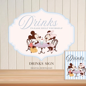 Decoração de festa com placa de estação de bebidas Mickey Minnie, festa de aniversário do Mickey para impressão, decoração de festa temática do Mickey, download digital