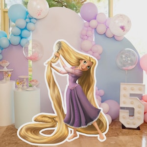 Rapunzel CutOut, decoración grande de Enredados, tema de decoración de fiesta de Rapunzel, fiesta de cumpleaños, accesorio de pie, descarga digital