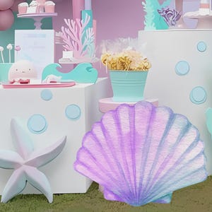 Recortes grandes bajo el mar, decoración de conchas marinas bajo el mar, fiesta de cumpleaños, utilería de pie para fiesta de cumpleaños, digital