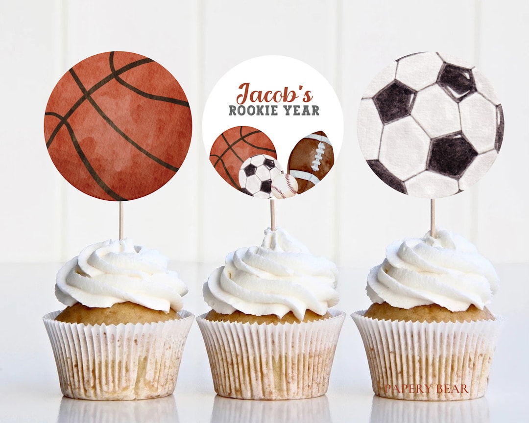 Sports Cupcake Toppers Printable, 8 Premade Cupcake Toppers, Any Age, All Star One Year Down ...