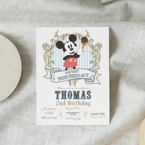 Mickey Sweet Birthday Invitation, Printable Vintage Mouse Ice Cream Birthday Theme Party, Mickey Invitation, Editable Digital Download