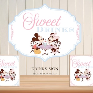 Decoração de festa com placa de estação de bebidas Mickey Minnie, festa de aniversário do Mickey para impressão, decoração de festa temática do Mickey, download digital