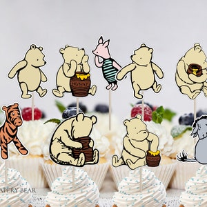 Winnie the Pooh Cupcake Topper Decorations, Party Decoration Centerpieces, Classic Pooh Bear Cut Out. Vintage Pooh Cake Topper, Digital