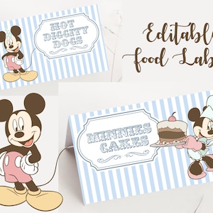 Mickey And Minnie Party Food Tent, Printable Vintage Mouse Party Food Label, Mouse Birthday Or Baby Shower Theme Party, Digital Download