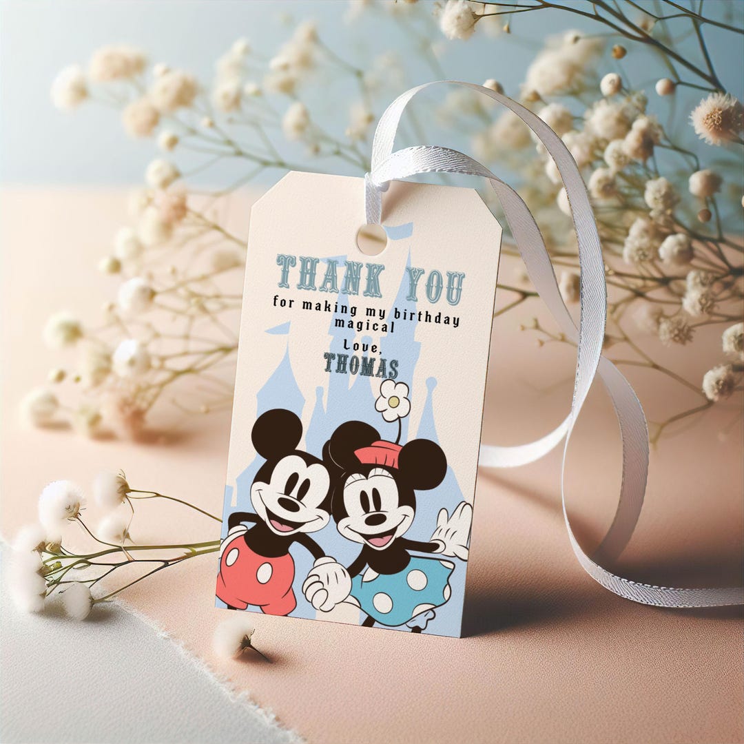 Mickey Mouse Thank You Tags, Retro Birthday Theme (digital Download) - Etsy