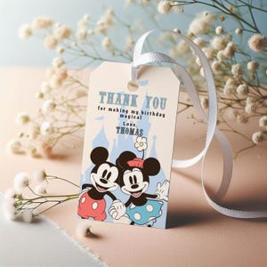 Mouse Thank You For Coming Birthday Tags, Printable Retro Mickey Birthday Thank you Tags, Vintage Birthday Theme, Digital Download