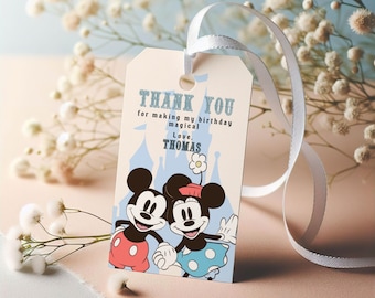 Mickey Mouse Thank You Tags, Retro Birthday Theme (Digital Download)