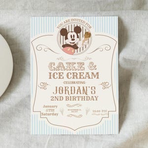 Ice Cream & Cake Mickey Birthday Invitation | Editable Sweet Shop Theme Party Invite | Digital Download