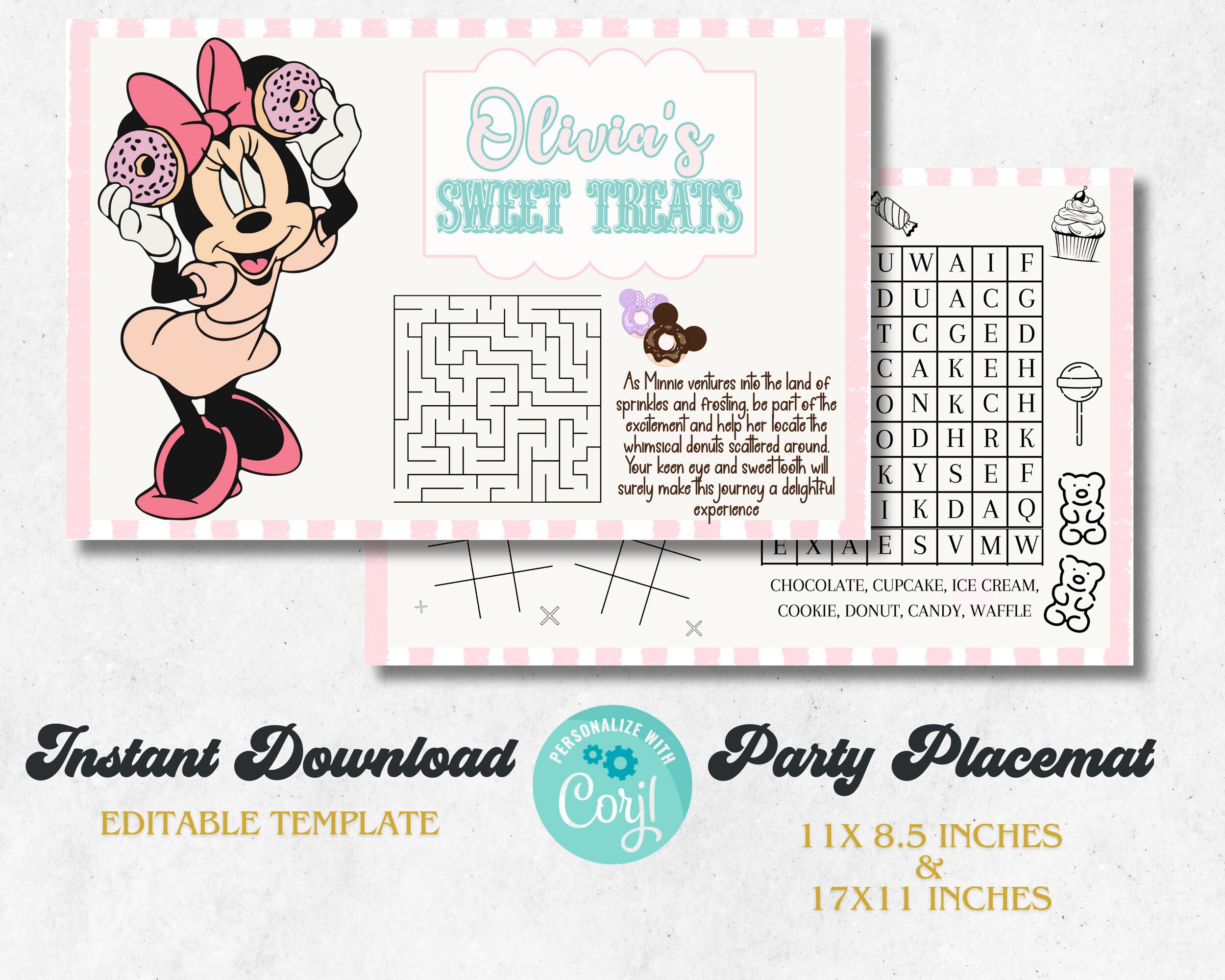 Editable Disneyland Party Placemat, Minnie Place Mat, Minnie Theme ...