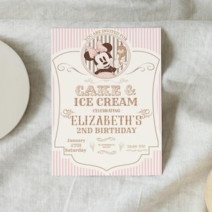Ice Cream & Cake Minnie Birthday Invitation | Editable Sweet Shop Theme Party Invite | Digital Download