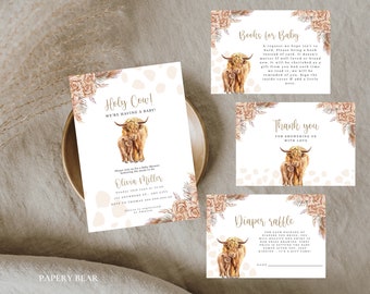 Highland Cow Baby Shower Invitation Set, Floral Inserts (Digital Download)