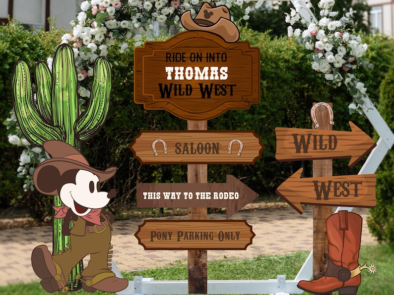 Wild Signposts Cowboy Mickey Cutout, Wild West Party Decor (digital Download) - Etsy